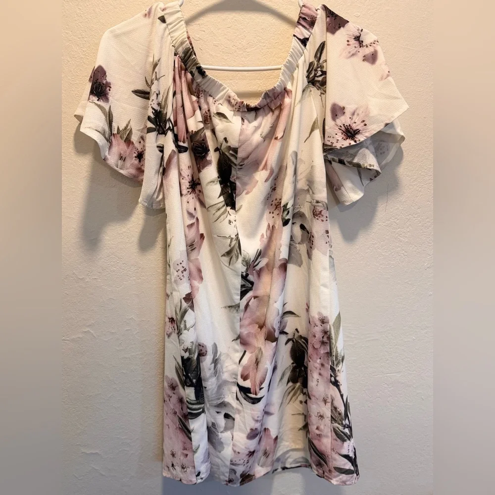 Lulu’s Dream of You Ivory Floral Print Off-the-Shoulder Shift Dress Medium M - Picture 7 of 9